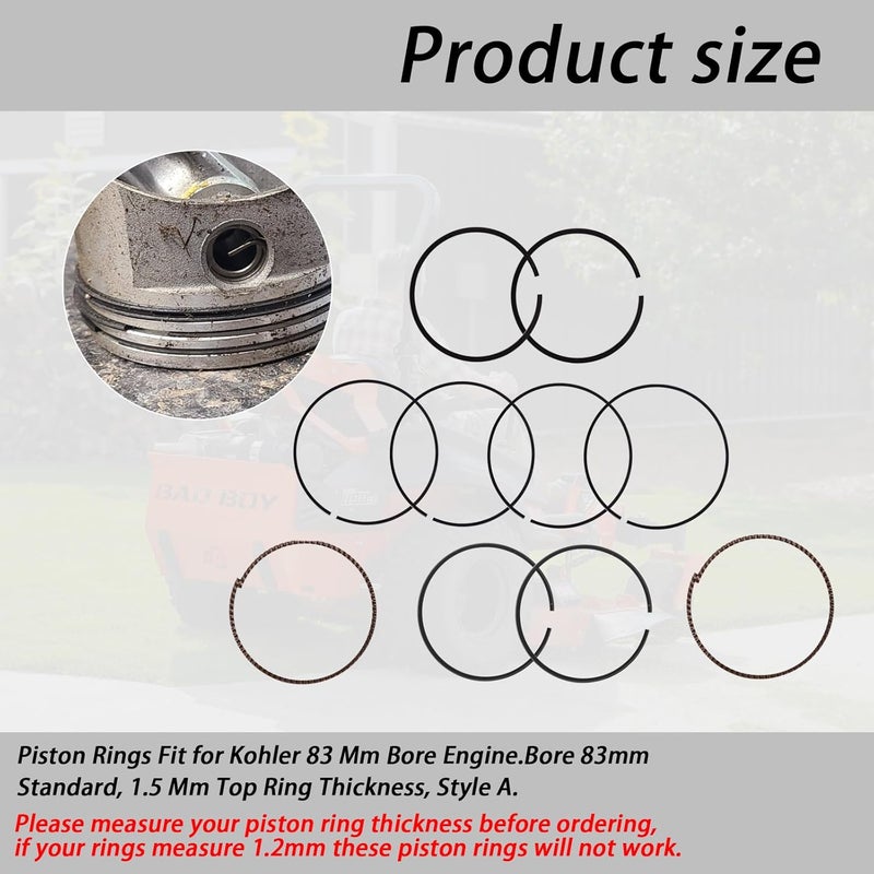 XTPTFABS 2 Sets of Piston Rings(24-108-05, 24-108-14, 24-108-14-S) Compatible with Kohler Engines 725CC & 747CC Ch25, Ch26, Ch730, Ch735, and Others.83mm Standard bore (no Oversize) 1.5mm Rings Style A. - Image 3